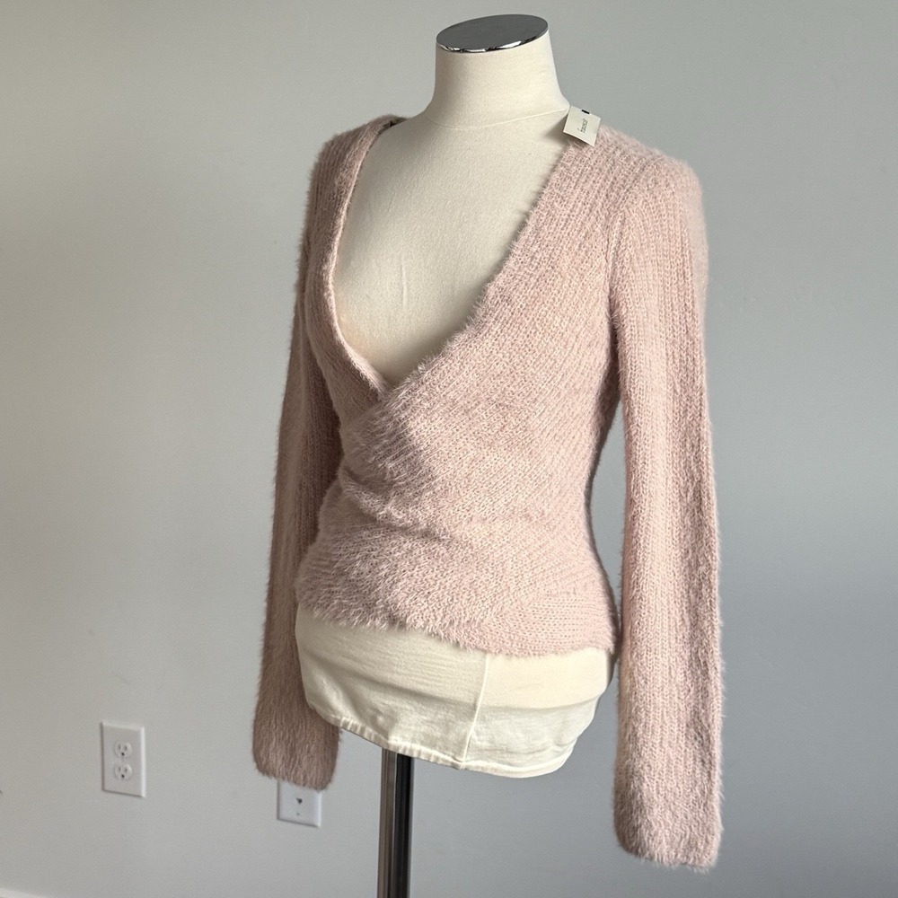 New Francescas Fuzzy Wrap Sweater M Office Party Going Out  Blush Pink Cozy Soft